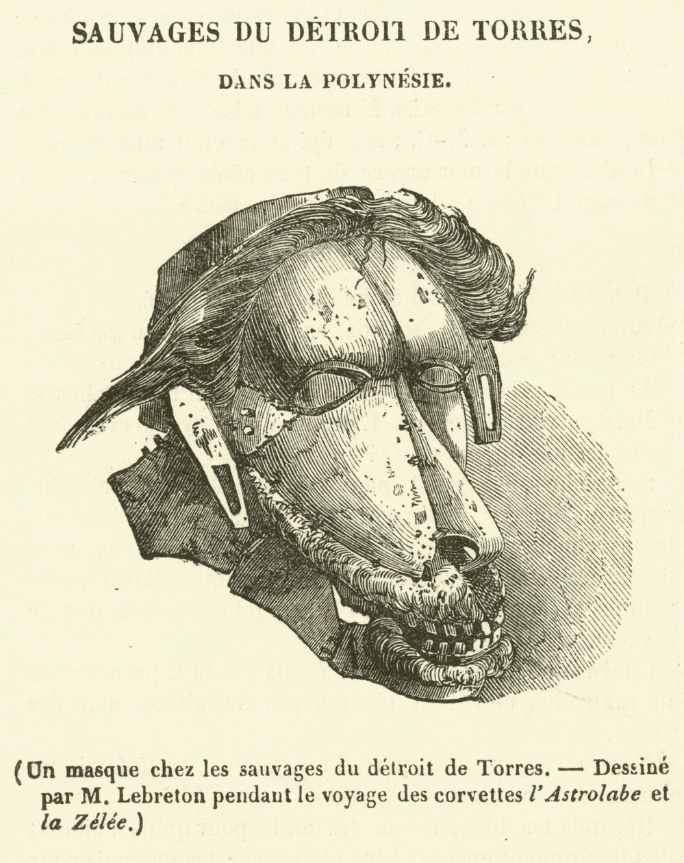 Eine Maske bei den Wilden der Torres-Straße (Gravur) von French School