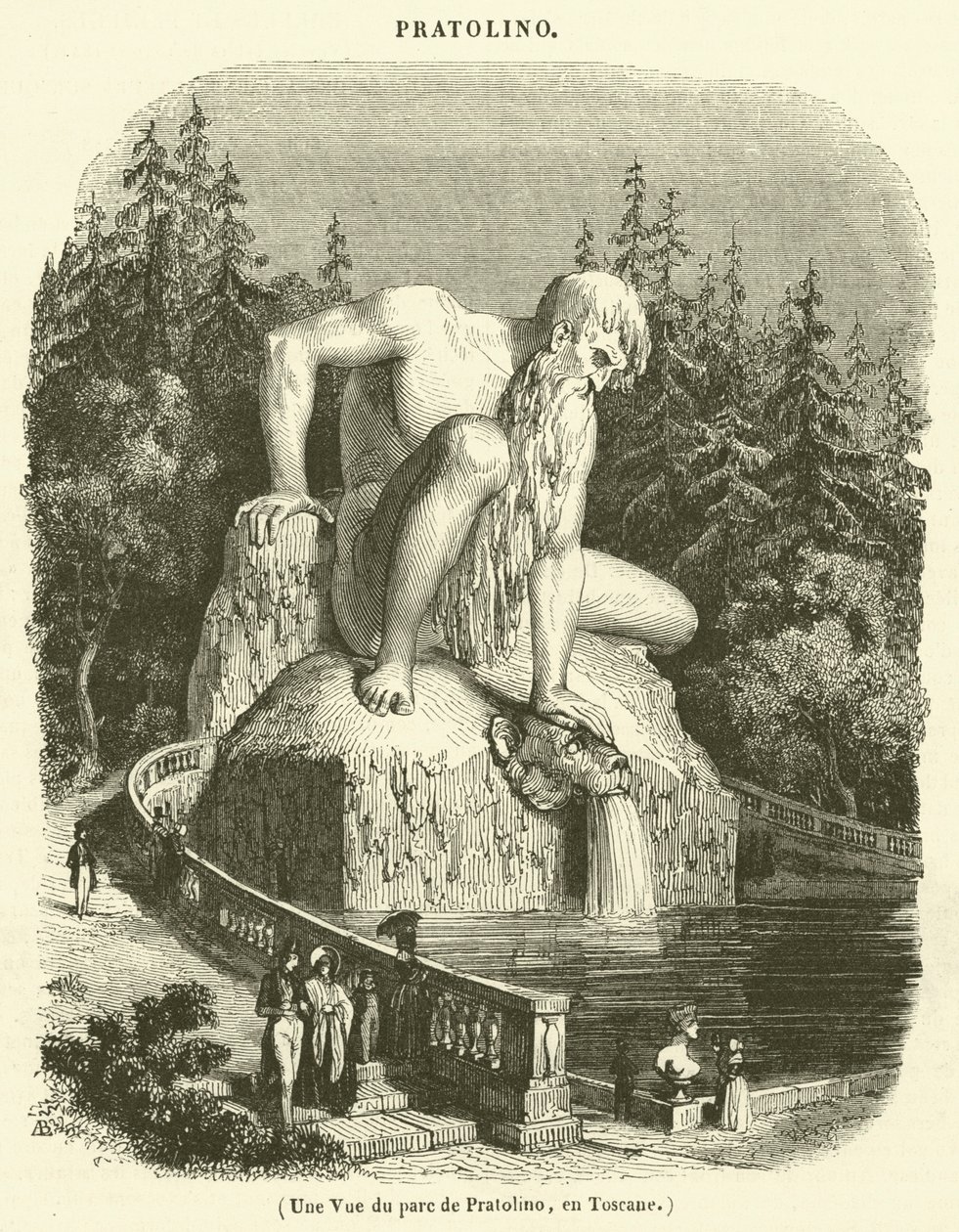Eine Ansicht des Parks von Pratolino, in der Toskana (Gravur) von French School