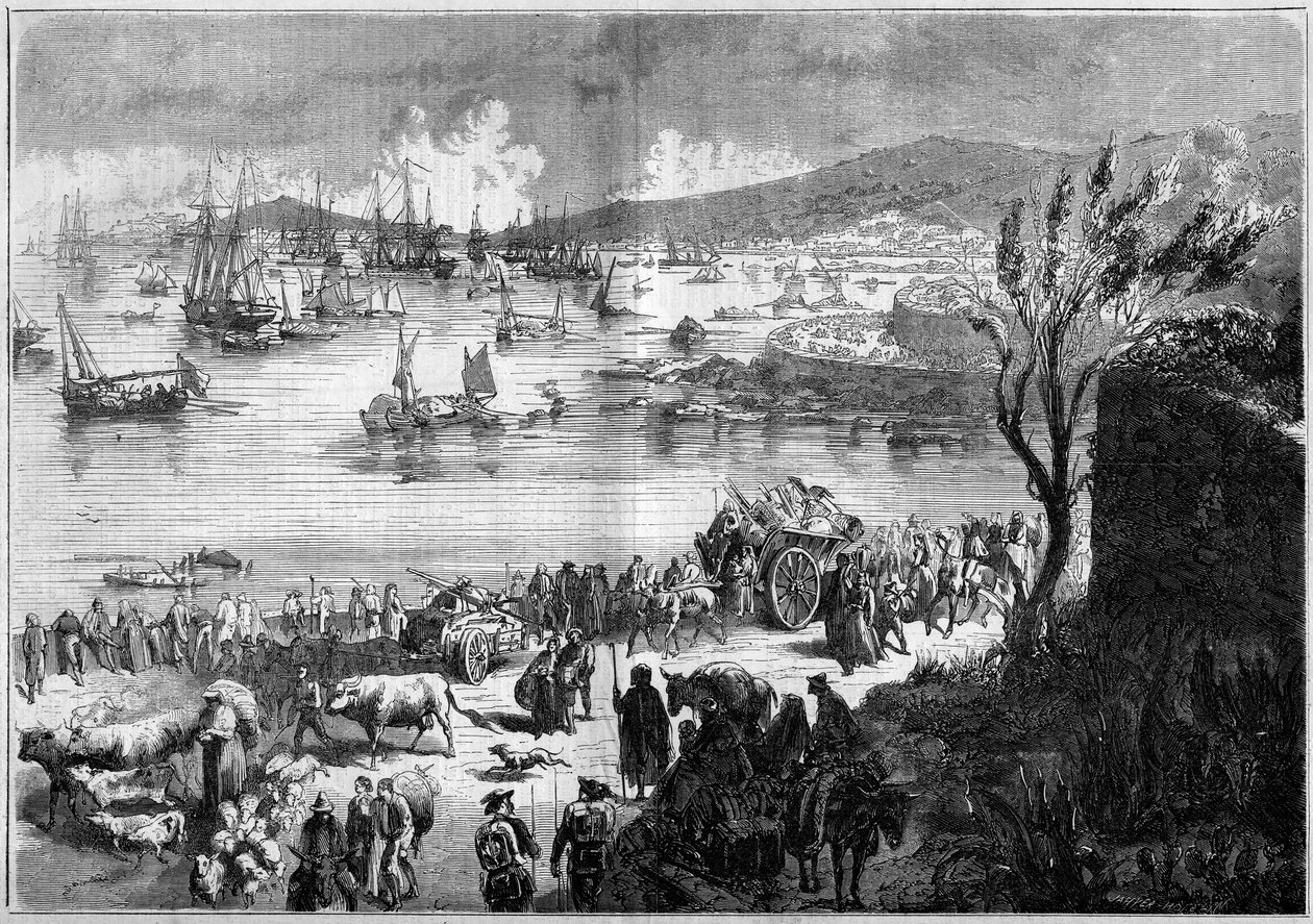 Einheit Italiens - Expedition der Tausend oder Rothemden unter der Führung von Giuseppe Garibaldi (1807-1882) - Belagerung von Gaeta. von French School