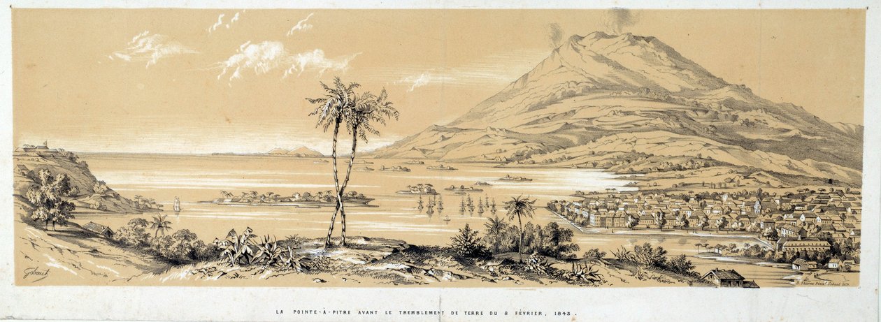 Ansicht von Pointe-à-Pitre vor dem Erdbeben. Gravur von 1843. Chartres, Museum der Schönen Künste von French School