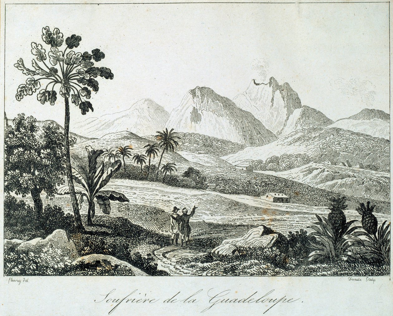 Ansicht einer Soufrière in Guadeloupe. Gravur aus dem 19. Jahrhundert. Chartres, Musée des Beaux Arts von French School