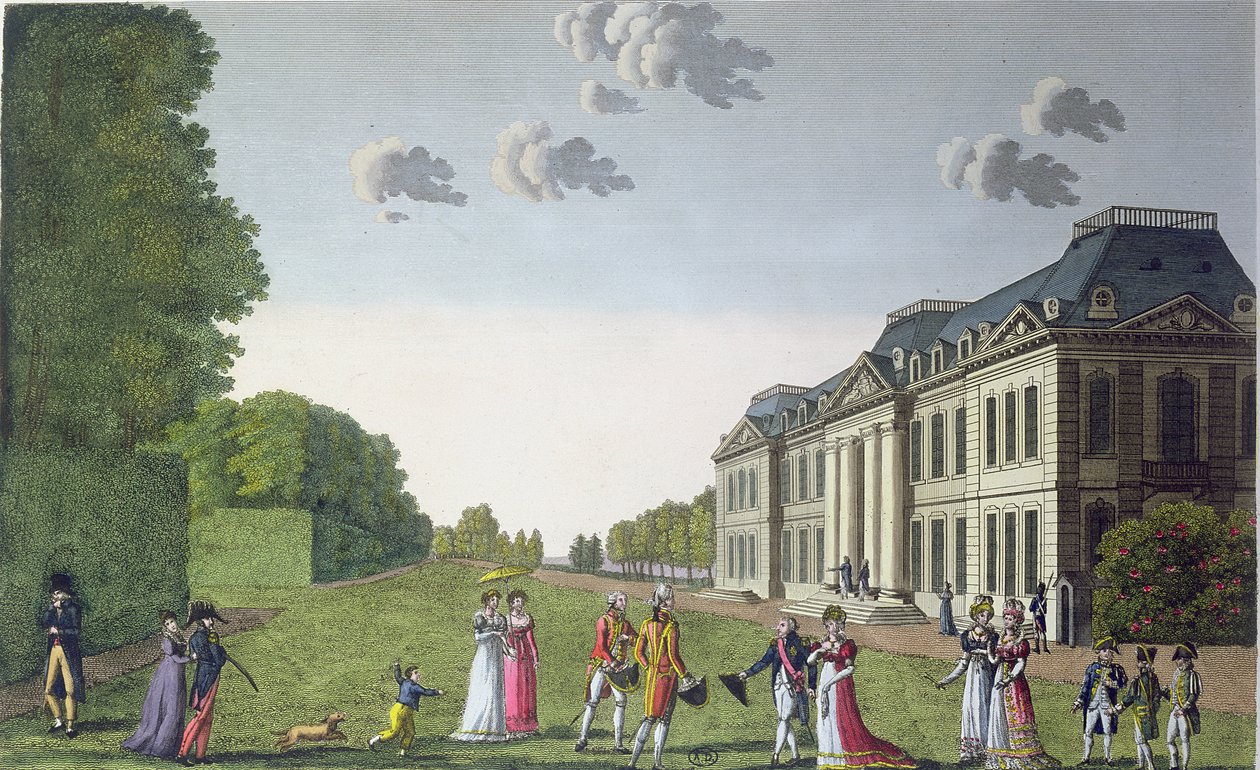 Ansicht des Schlosses Bellevue vom Garten, ca. 1820 (Farbstich) von French School