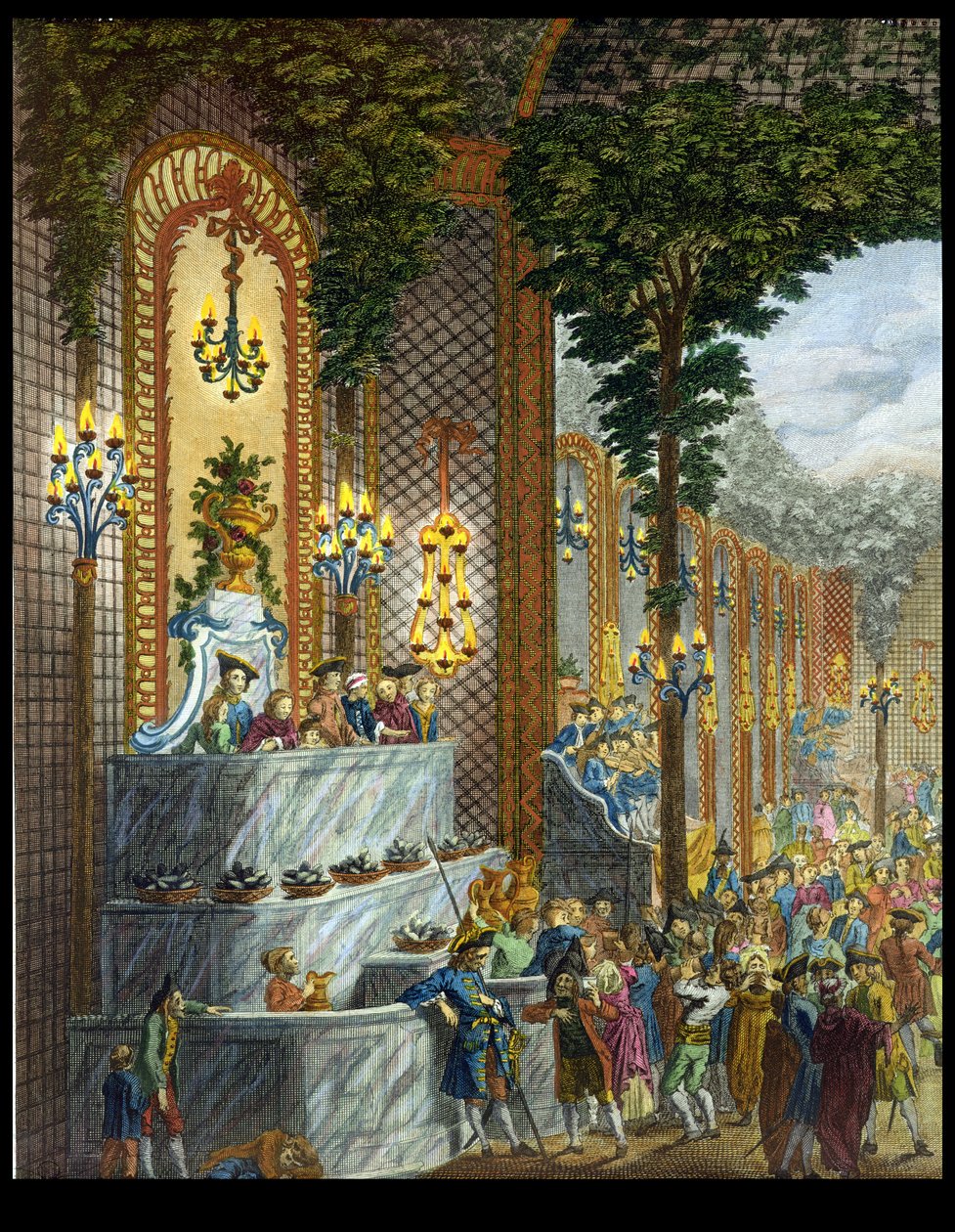 Ansicht des Innenraums in einem der Räume des Place de Louis le Grand, Ansicht des Eingangs zum Salon (Detail) von French School