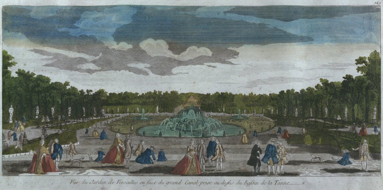 Ansicht des Gartens vor dem Grand Canal vom Latona-Brunnen, Versailles, Frankreich von French School