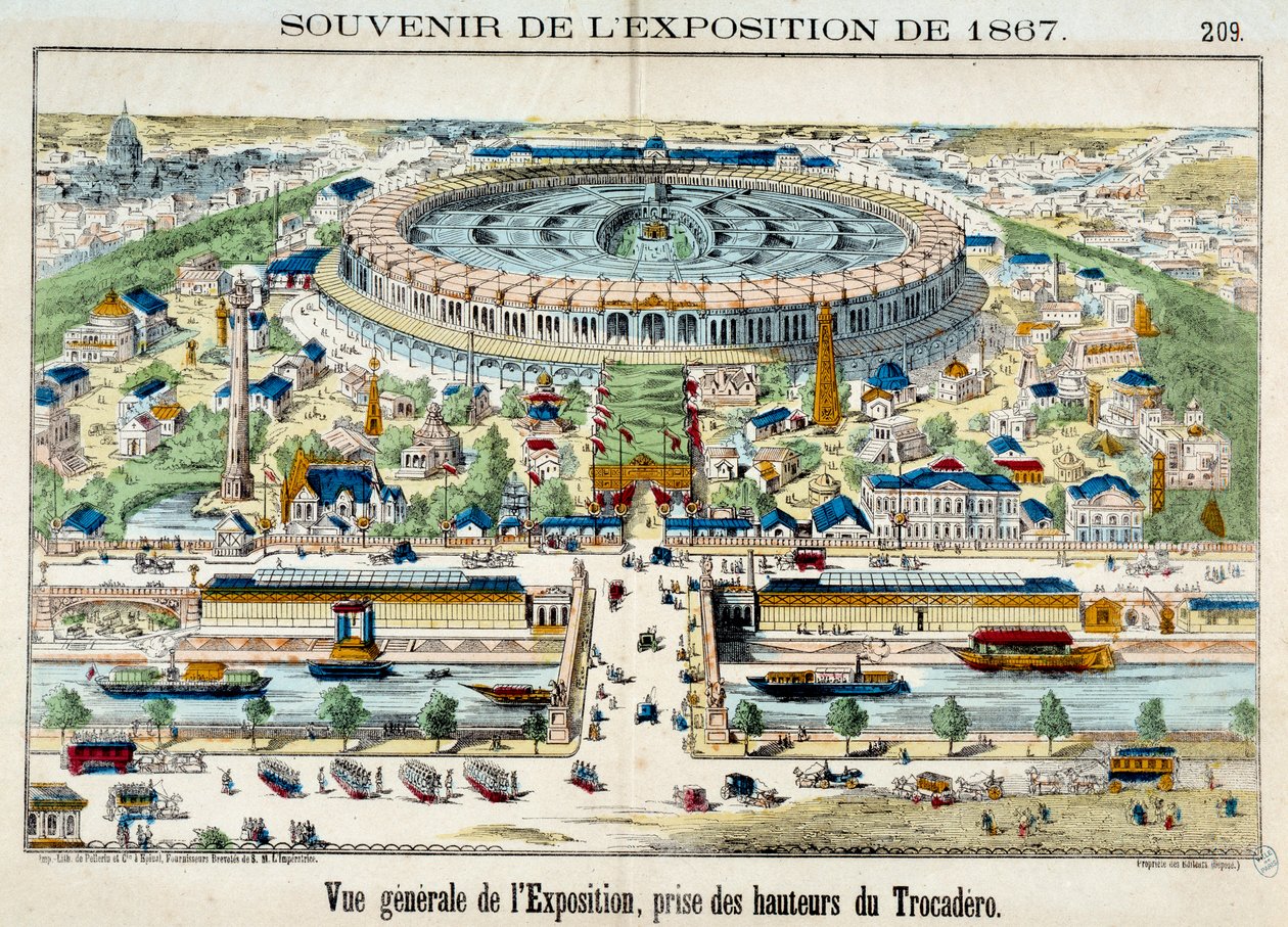 Ansicht der Weltausstellung vom Trocadero in Paris. 1867 Gravur. Paris, Karnevalmuseum von French School