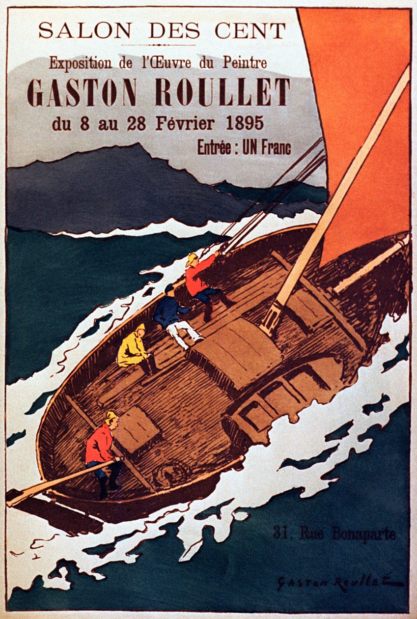 Vintage-Poster für die Ausstellung der Malergalerie von Künstler Gaston Roulette, 1895 von French School