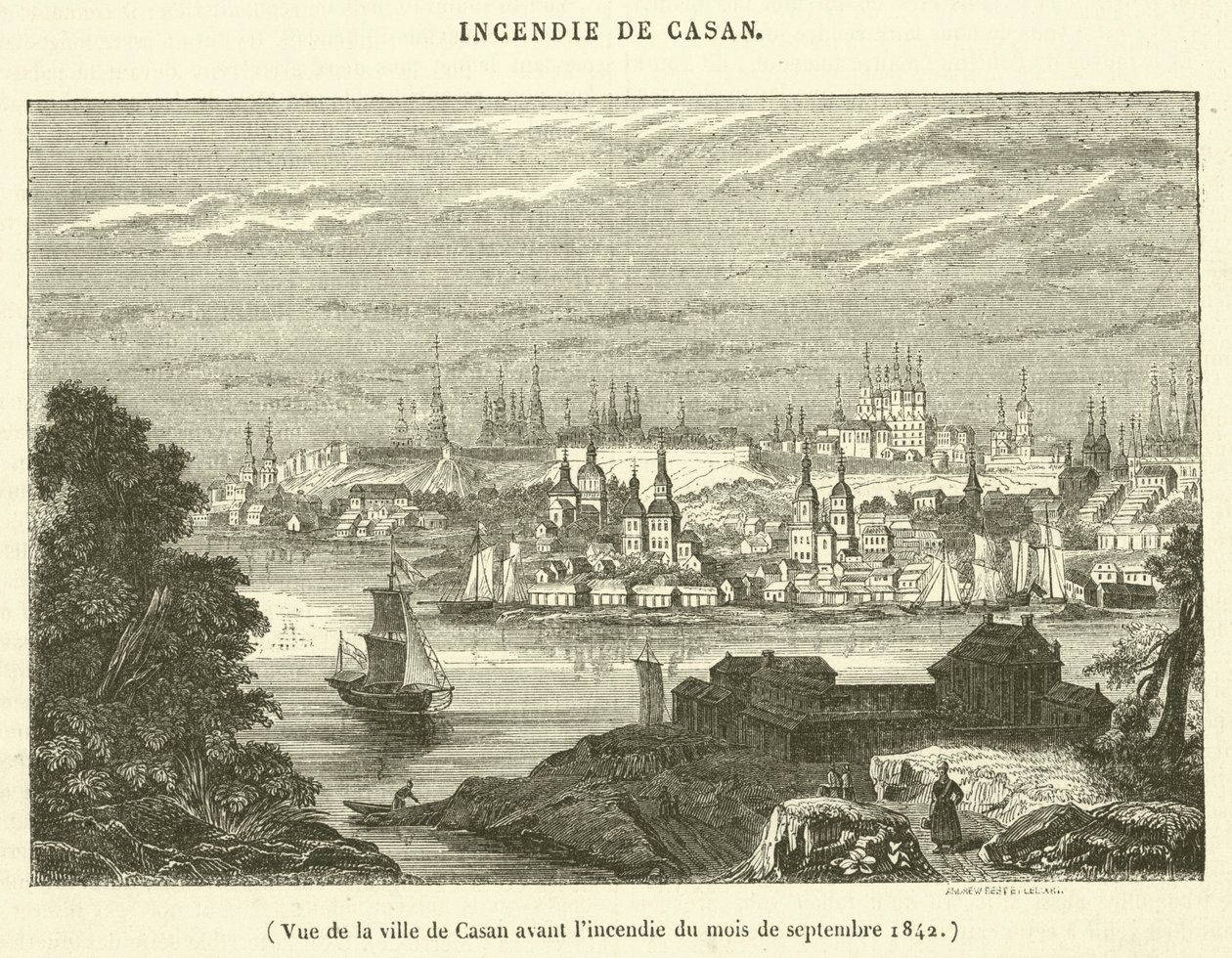 Ansicht der Stadt Casan vor dem Brand im September 1842 von French School