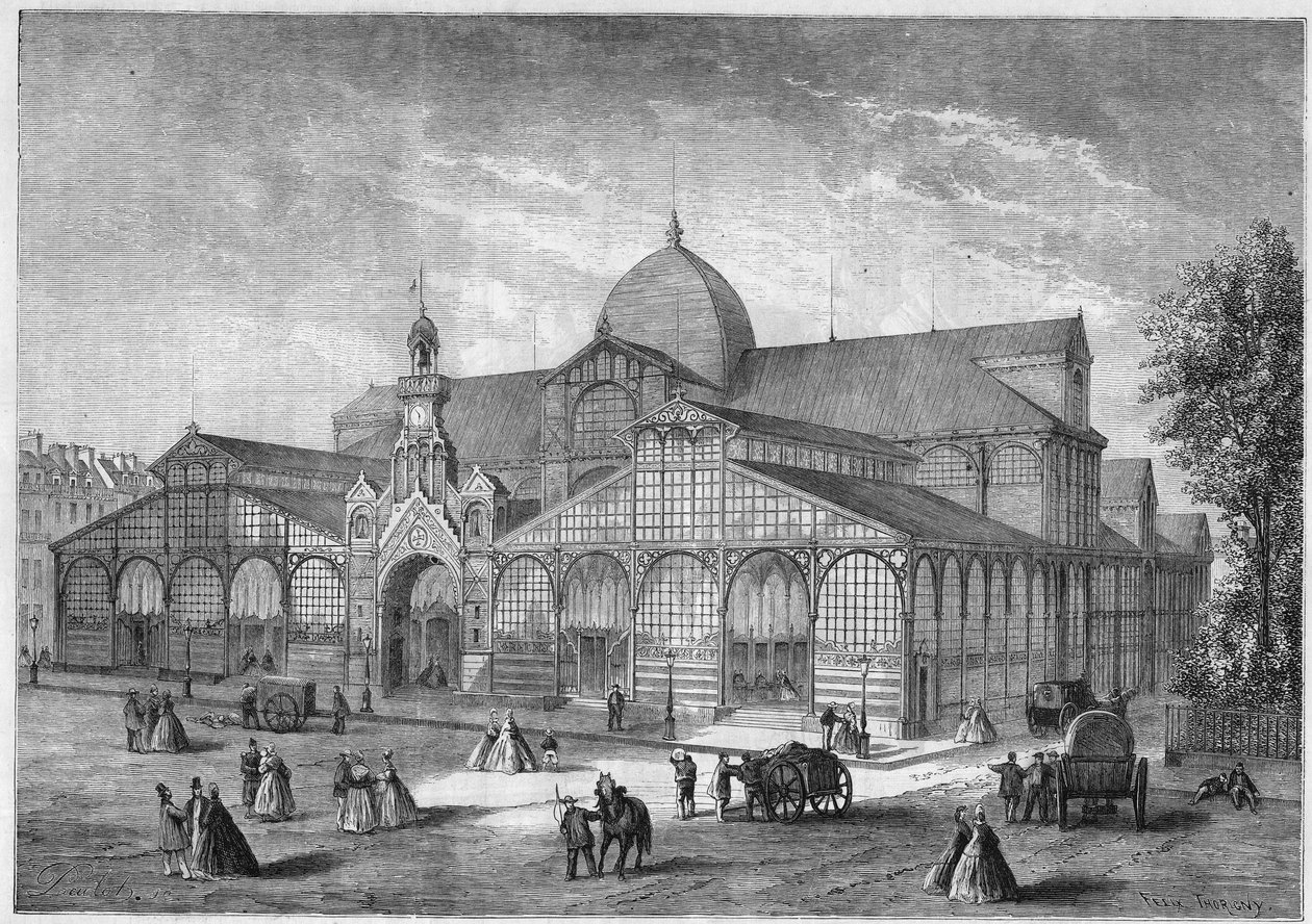 Außenansicht des Marktes von Temple in Paris von French School