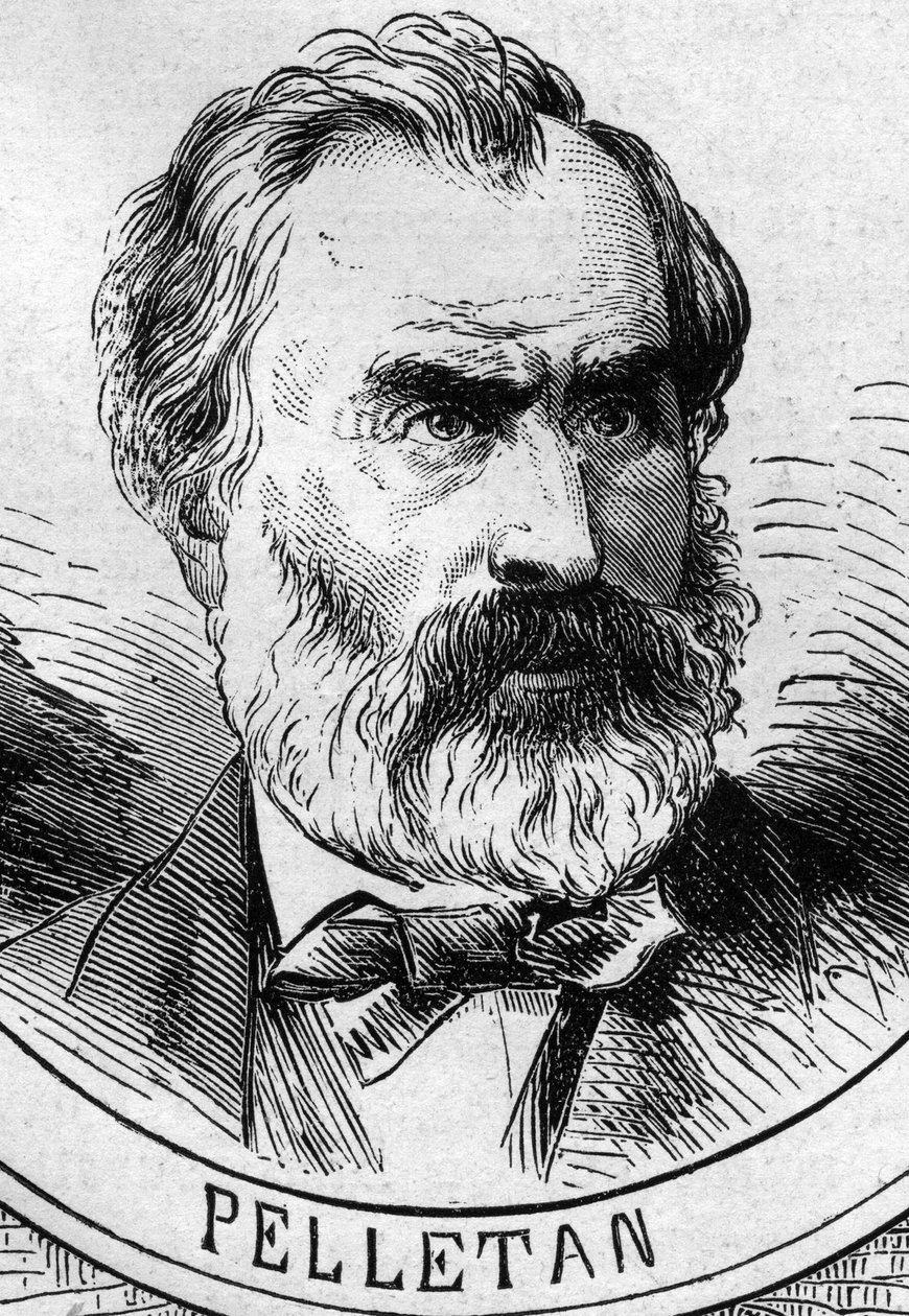Krieg von 1870 - Regierung der Nationalen Verteidigung: Porträt von Eugène Pelletan (1813-1884), Mitglied der provisorischen Regierung von 1870. Gravur in „Le Monde Illustré“ Nr. 706 vom 22. Oktober. von French School
