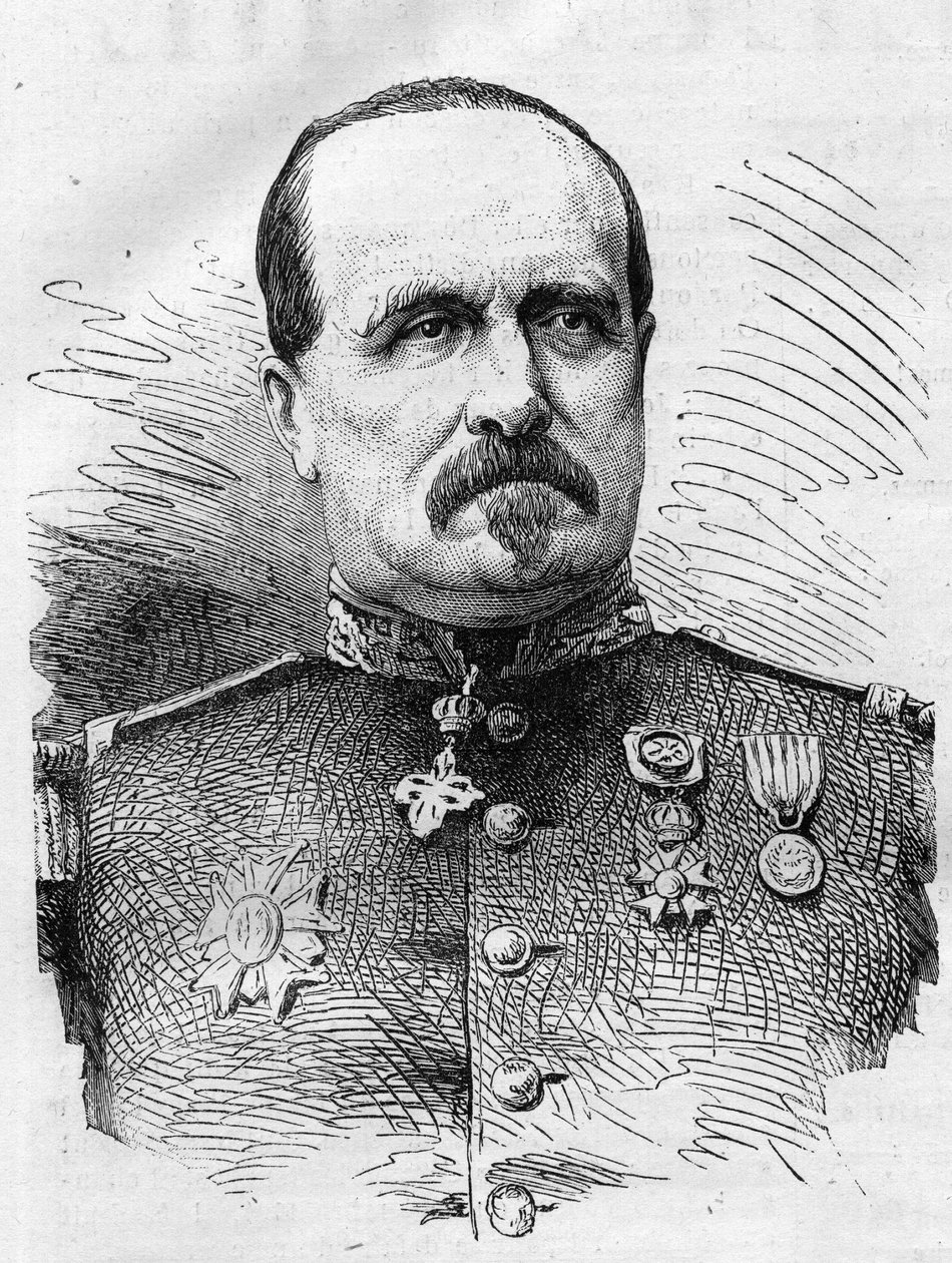 Krieg von 1870: Porträt von Jules Marie Ladreit de La Charrière (1806-1870), französischer Soldat. Gravur in „Le Monde Illustré“ Nr. 714 vom 17. Dezember 1870. von French School