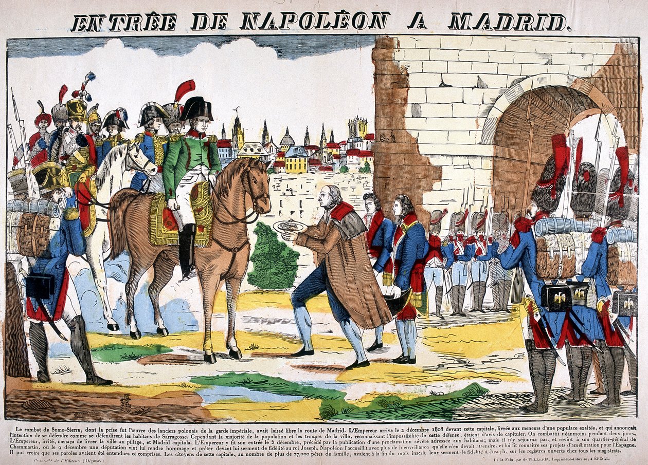 Krieg auf der Iberischen Halbinsel (1807-1814) - Der Einzug Napoleons I. in Madrid am 2.12.1808. Bild von Epinal von French School
