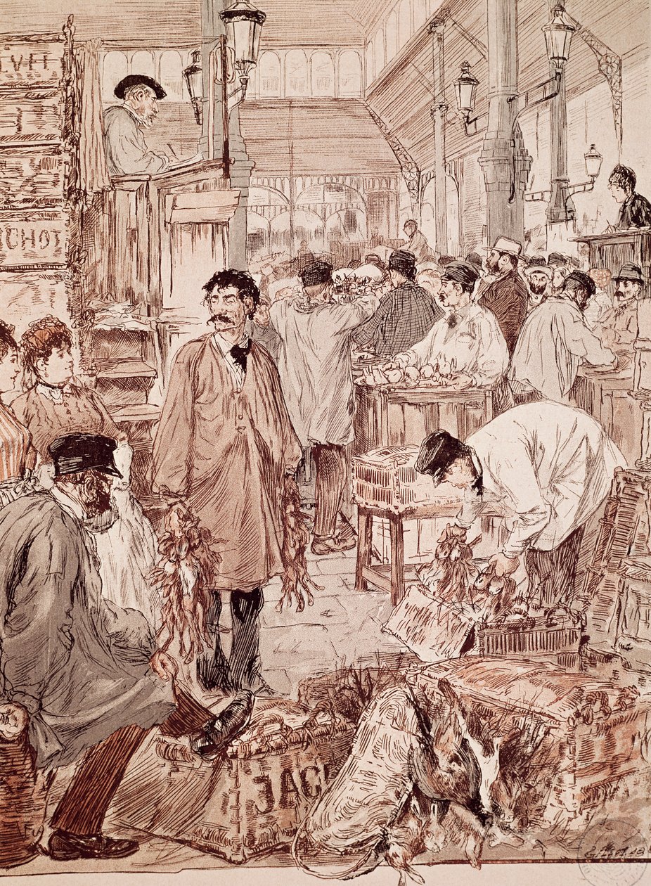 Wildauktion in Les Halles, Illustration, Paris, Frankreich von French School