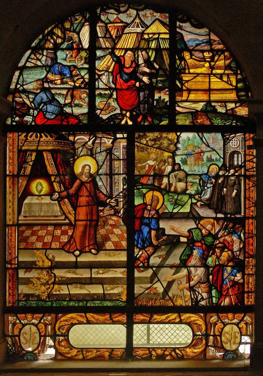 Fenster Charnier-10 zeigt Manna vom Himmel; Christus und die Hostie. von French School