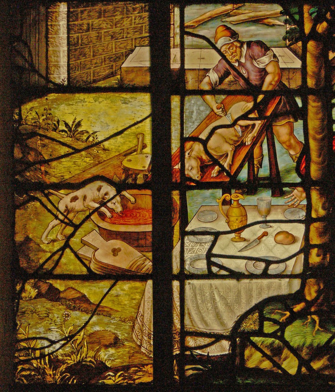 Fenster Charnier-13, das Töten des Schweins darstellend von French School
