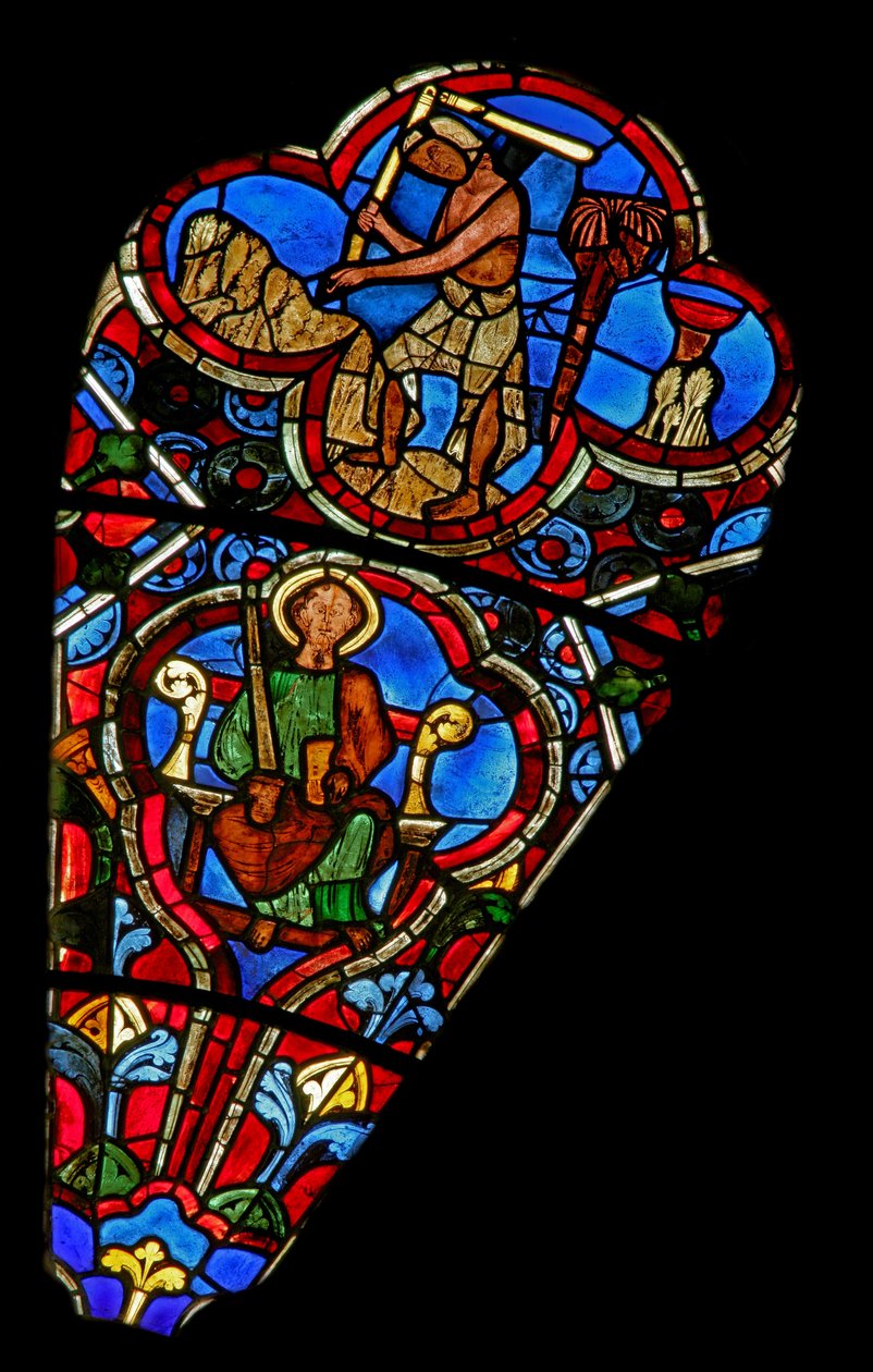 Fenster Ew mit einem Apostel und den Monatsarbeiten: August von French School