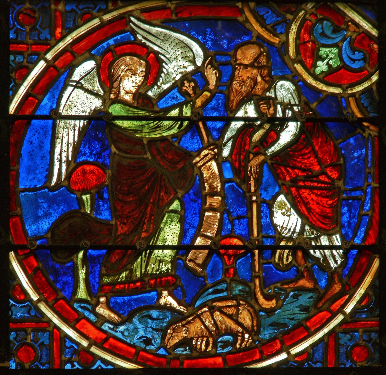 Fenster mit Darstellung der Verkündigung an die Hirten von French School