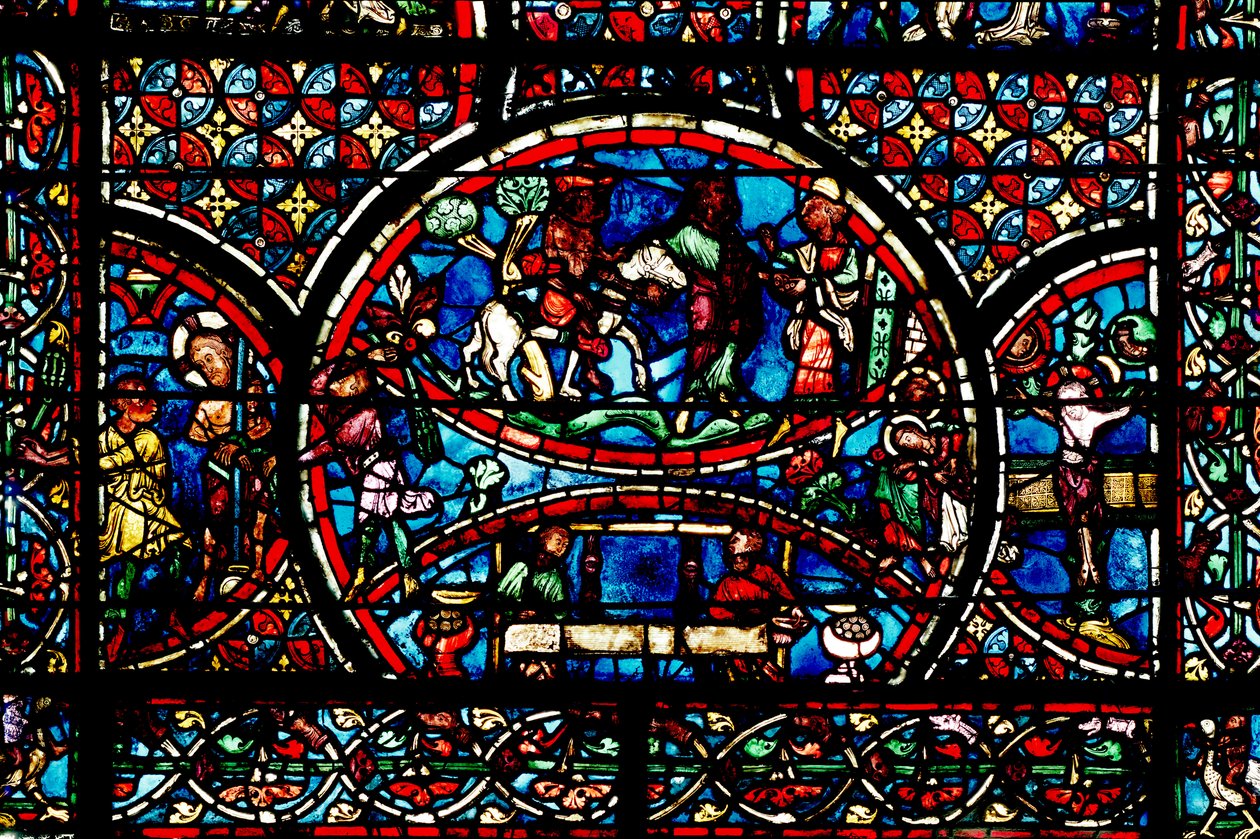 Fenster mit dem barmherzigen Samariter und der Weberzunft von French School