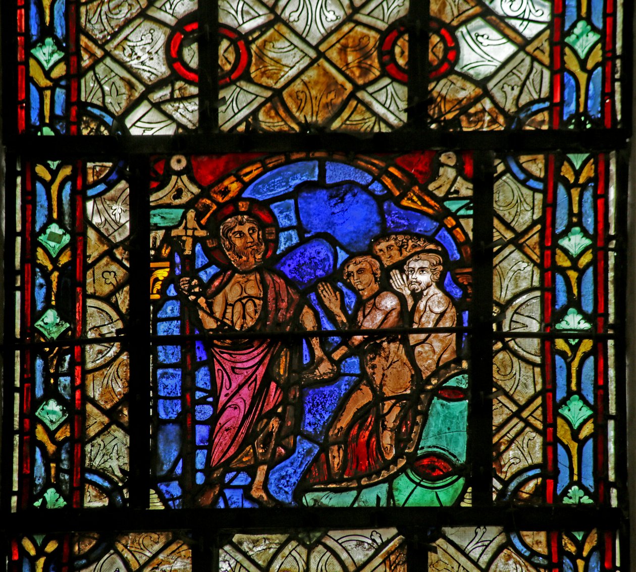 Fenster, das die Höllenfahrt Christi darstellt von French School