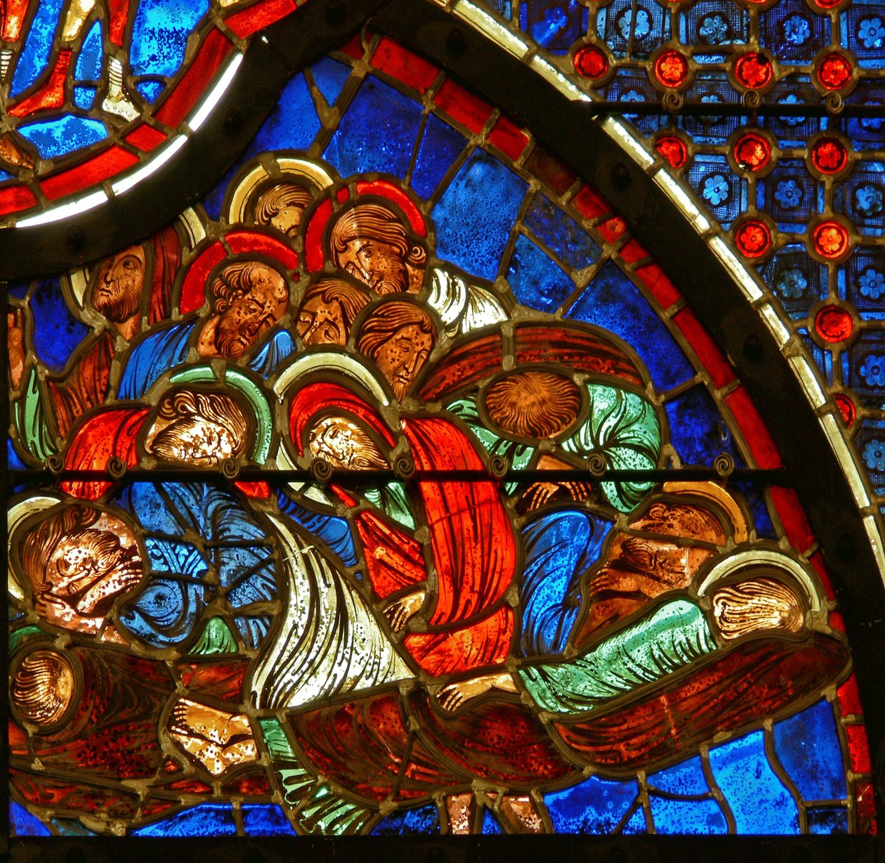 Fenster mit Darstellung der schlafenden Jünger in Gethsemane von French School