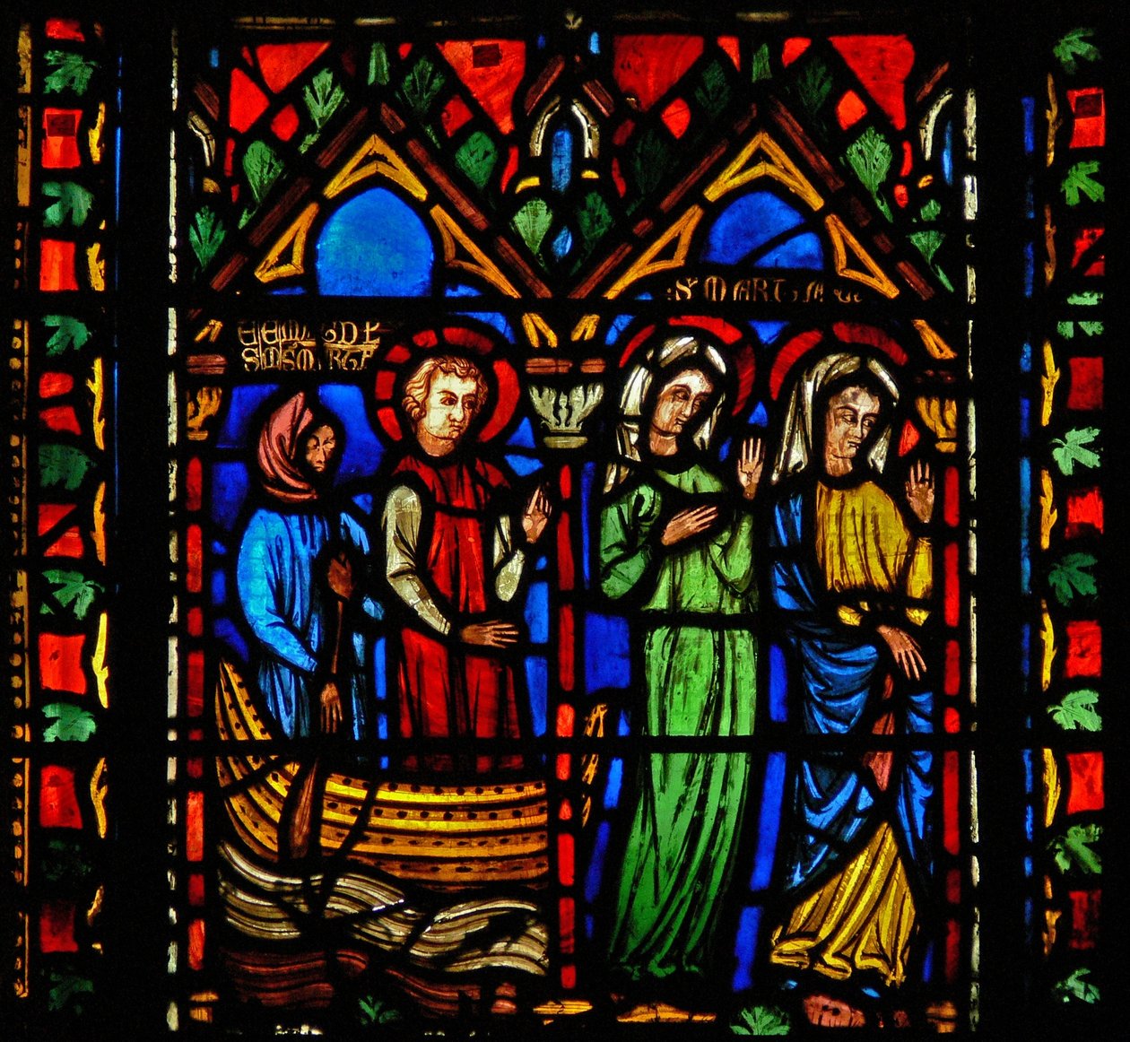 Fenster n1-C, eine Szene aus dem Leben der heiligen Maria Magdalena darstellend - sie kommt in Marseille an von French School