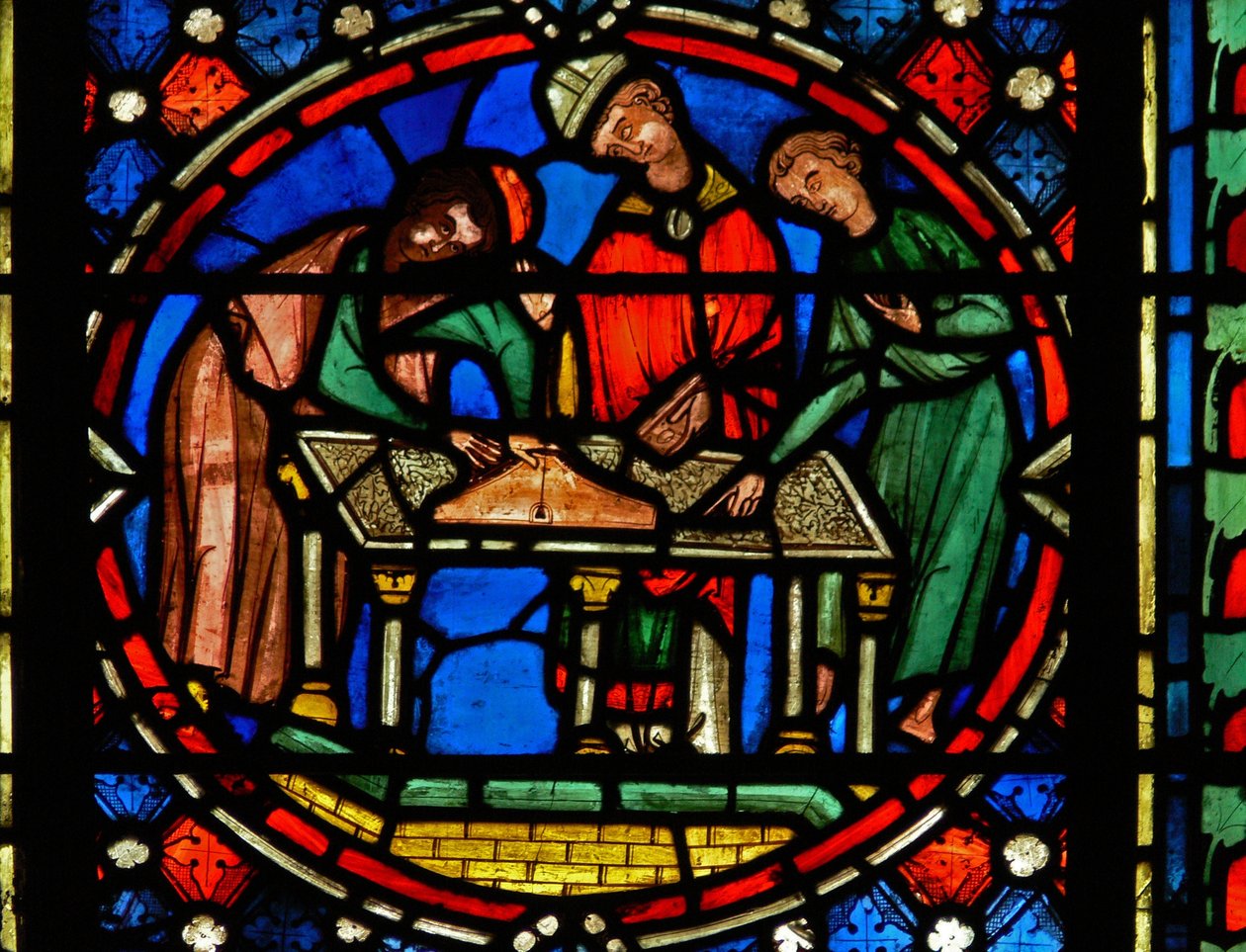 Fenster n2-C, den heiligen Austremoine beim Bau der Kirche in Issoire darstellend von French School