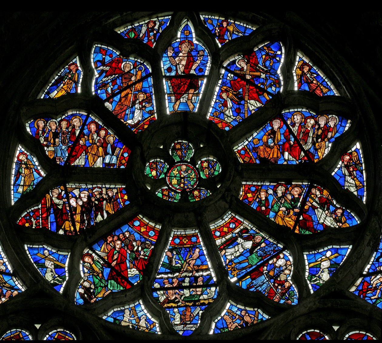 Fenster Nr. 3, Darstellung des Jüngsten Gerichts (Rosettenfenster - innen) von French School
