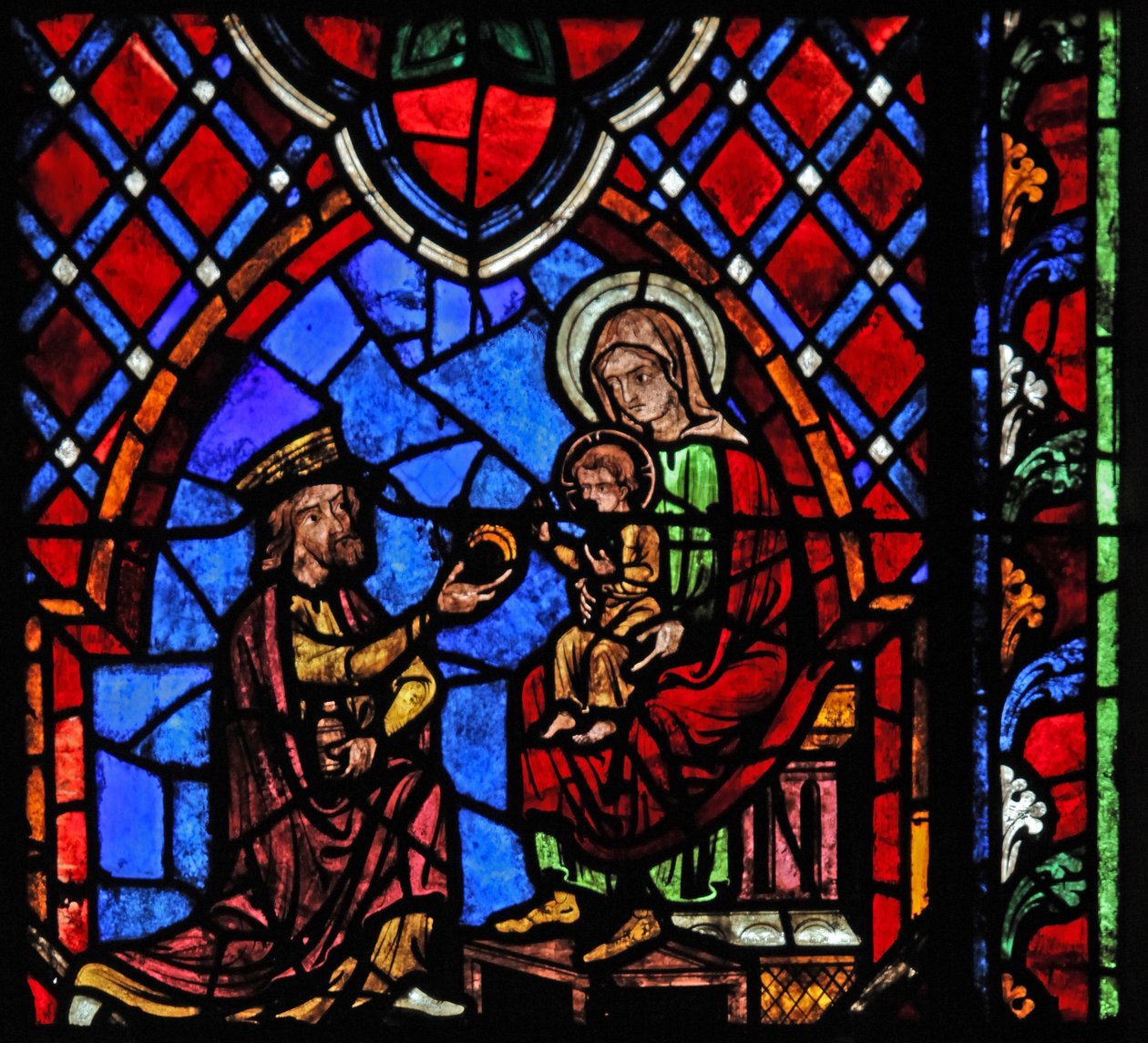 Fenster w01, Darstellung der Anbetung der Könige von French School