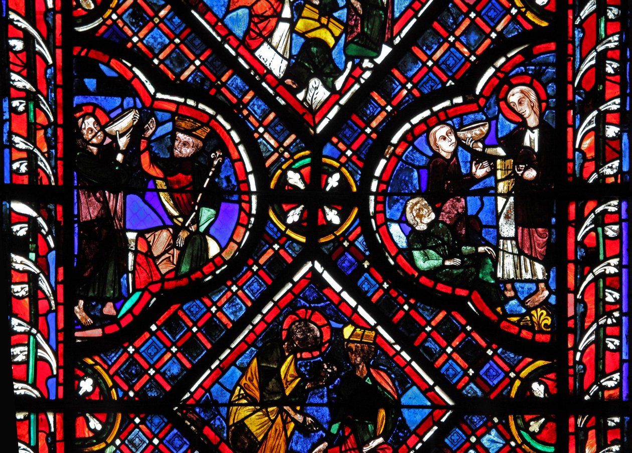 Fenster w03, Darstellung von Szenen aus der Legende des Heiligen Johannes: Der Heilige und der vergiftete Becher von French School