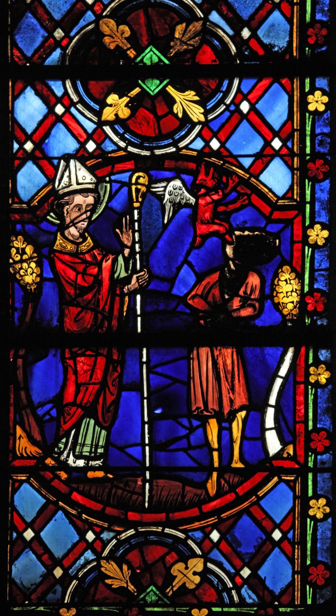 Fenster w08, Darstellung des Heiligen Martin, der einen Teufel austreibt von French School