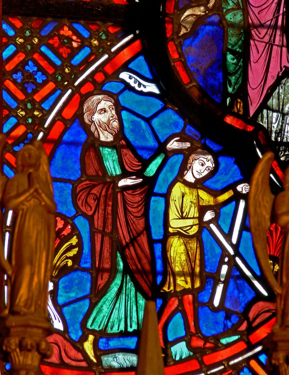 Fenster w0 zeigt Abraham und Isaak von French School