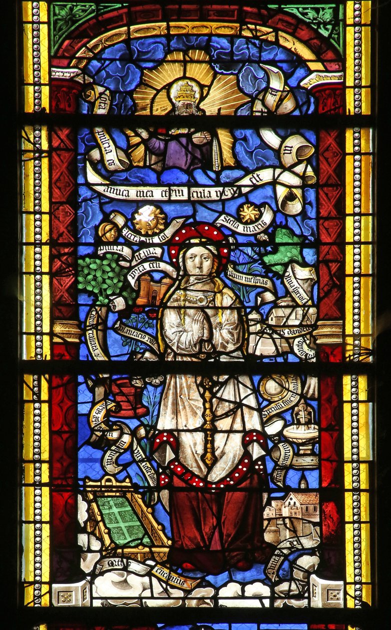Fenster w0, Darstellung der Litanei der Jungfrau Maria (nach einem Stich von Thilmann Kerver) von French School