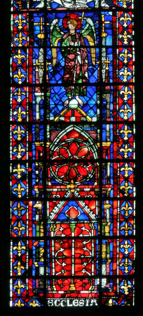 Fenster w100 mit Darstellung der Kathedrale von Reims von French School