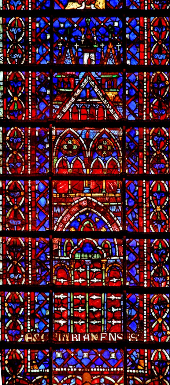 Fenster w105 mit Darstellung der Kathedrale von Amiens von French School