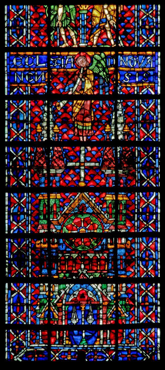 Fenster w106 mit Darstellung der Kathedrale von Noyon von French School
