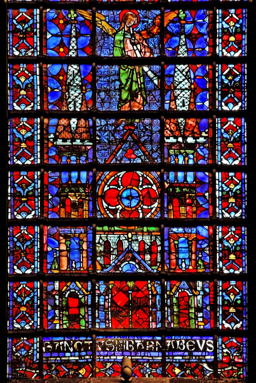 Fenster w107 mit Darstellung der Kathedrale von Thérouanne von French School