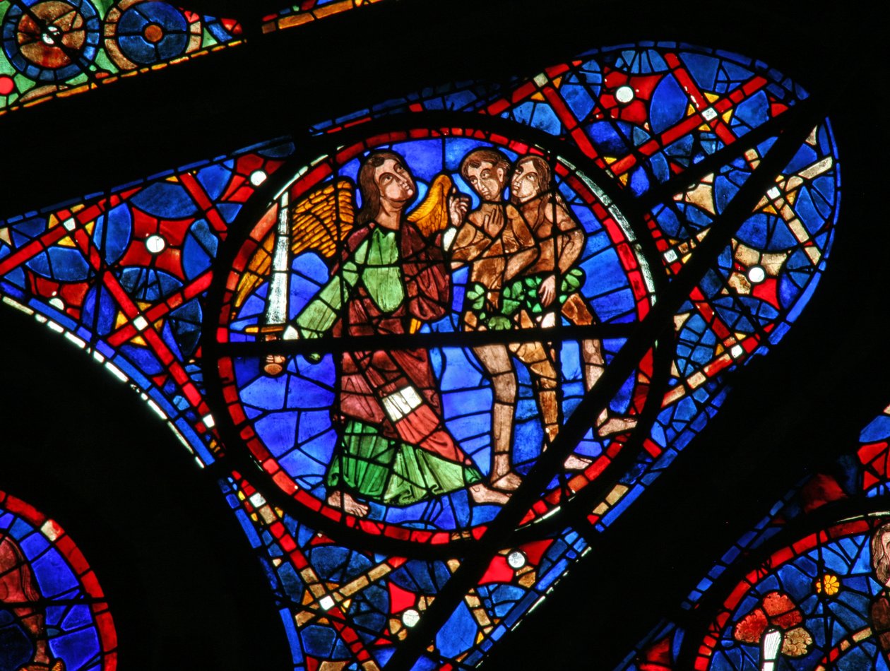 Fenster w115, Adam und Eva, die aus Eden vertrieben werden, darstellend von French School