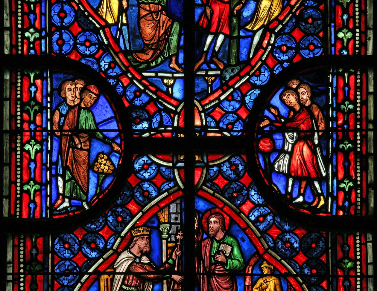 Fenster w11, Zuschauer, Hintergrund und Rand im St. Andreas Fenster von French School
