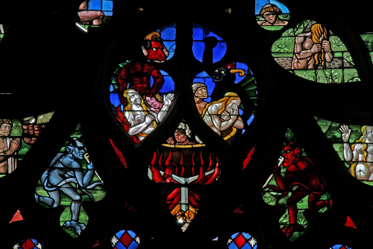 Fenster w120 zeigt Szenen aus dem Jüngsten Gericht von French School