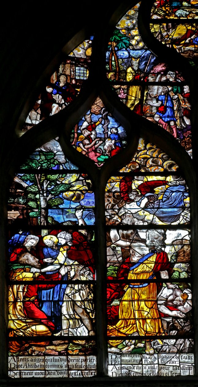 Fenster w126, Abraham empfängt drei Besucher; Abraham versucht, Isaak zu opfern von French School
