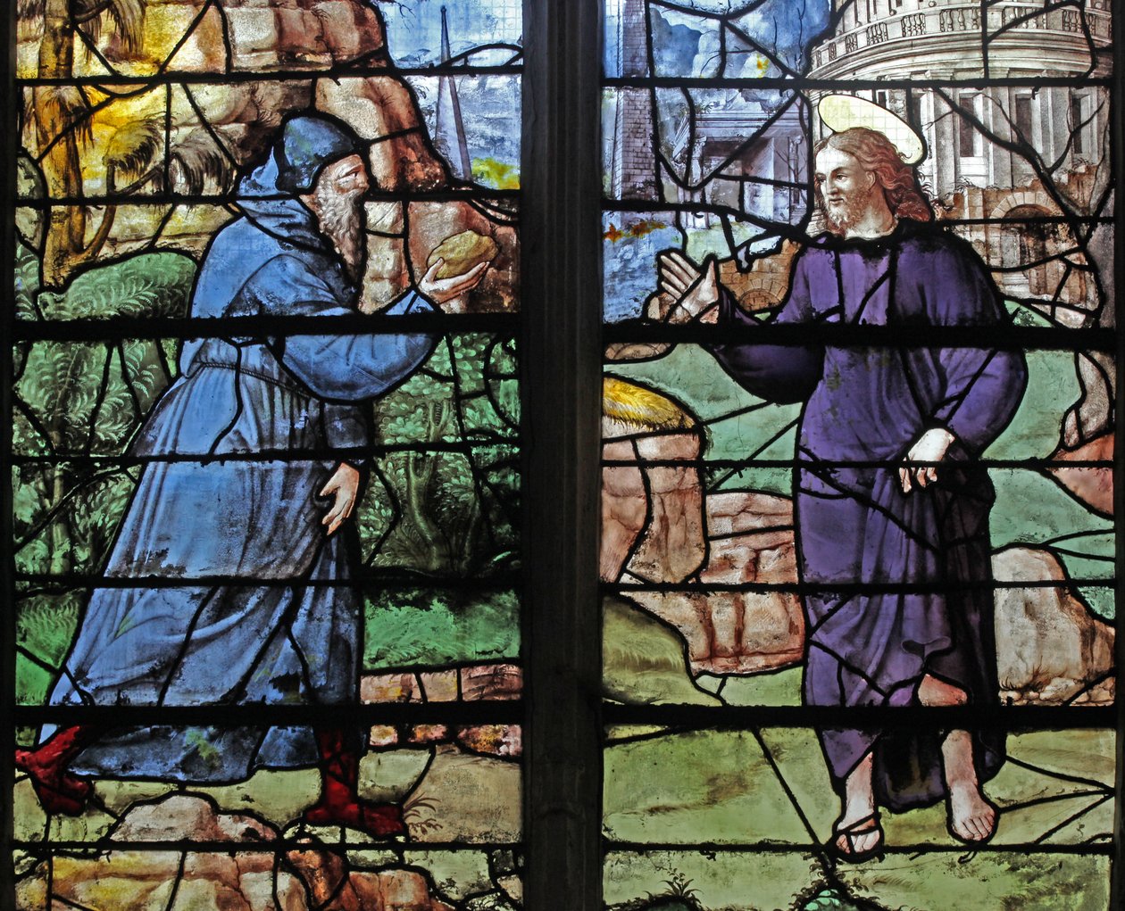 Fenster w12, das die Versuchung in der Wüste darstellt von French School