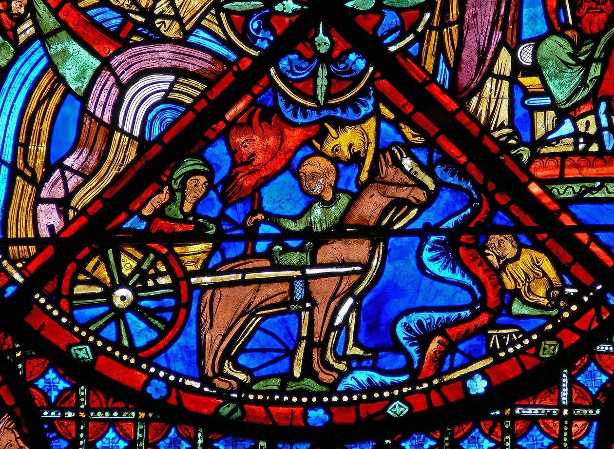 Fenster w15 Darstellung der Geschichte der Reliquien des Heiligen Stephanus: Teufel stören den Transport der Reliquien von French School