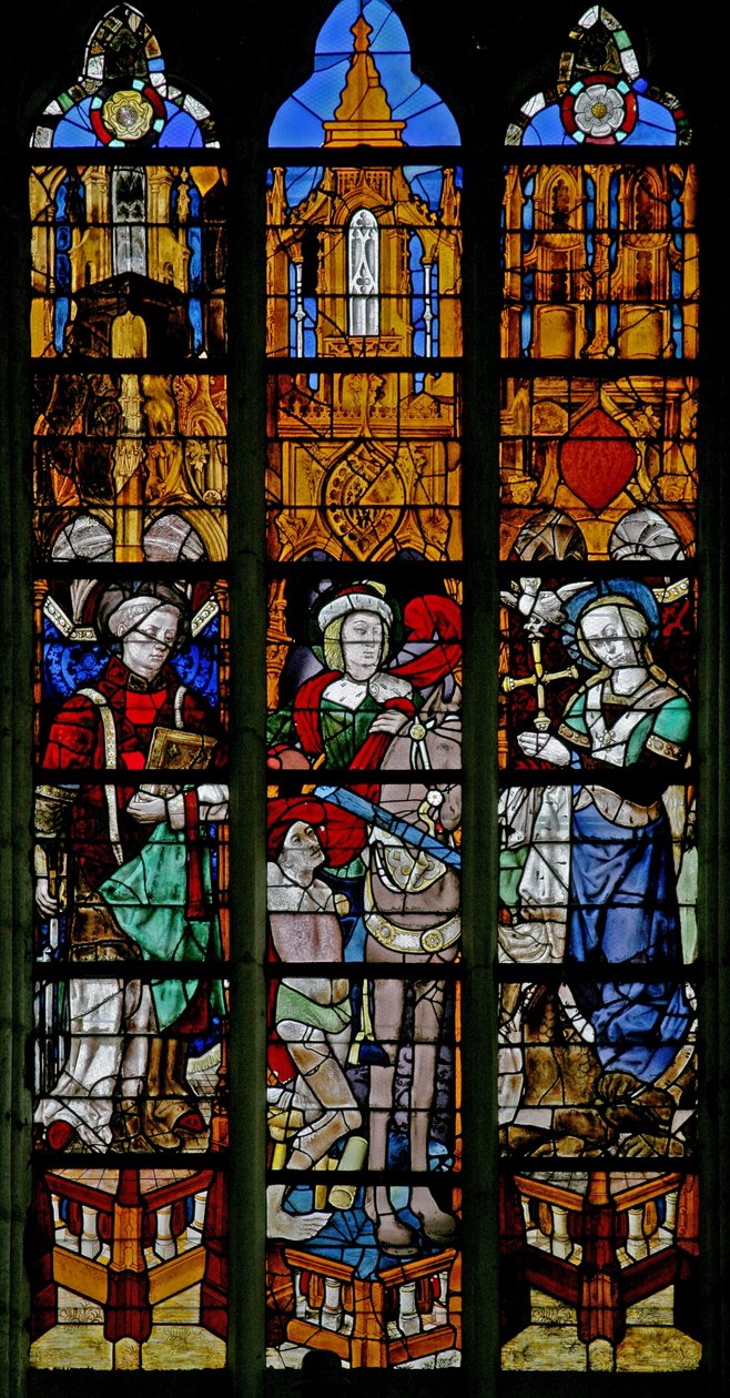 Fenster w17, Darstellung von St. Laurentius, St. Martin und St. Margareta von French School