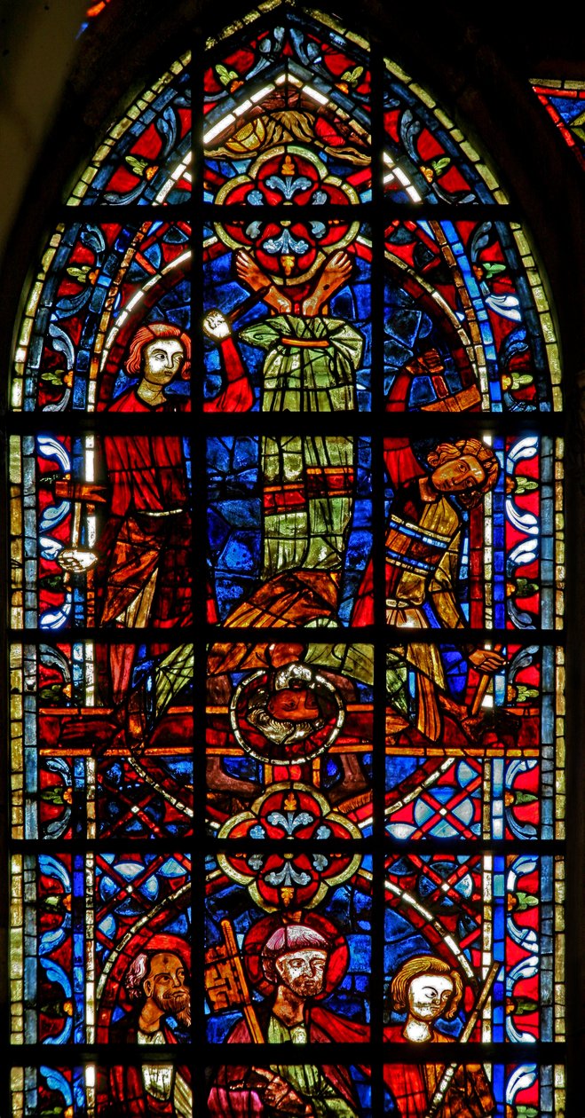 Fenster w204, die Kreuzigung des heiligen Petrus darstellend von French School