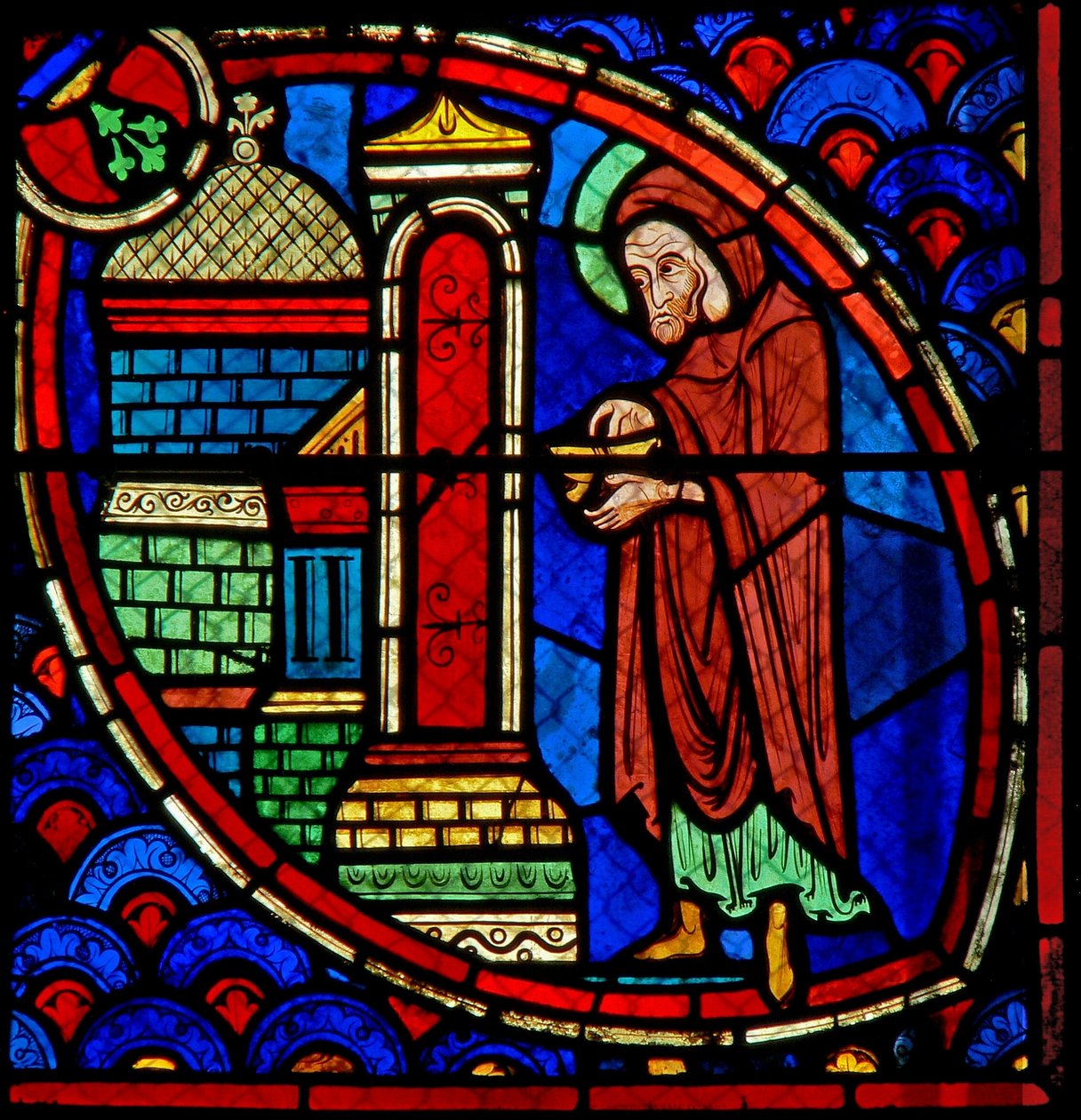 Fenster w20 Darstellung von Zacharias, dem Vater des Heiligen Johannes des Täufers, im Tempel von French School