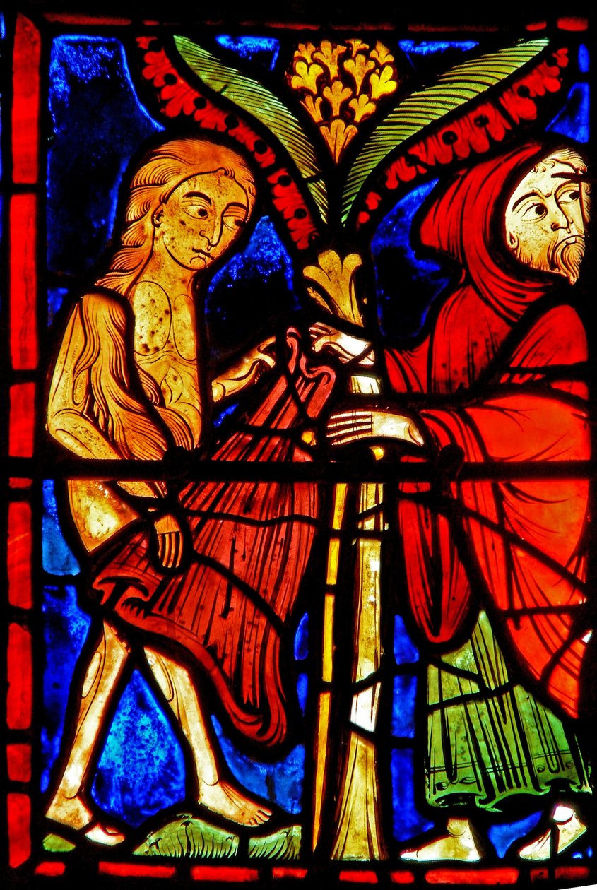 Fenster w21 Darstellung von Zosimus gibt der Heiligen Maria die Ägypterin seinen Mantel von French School