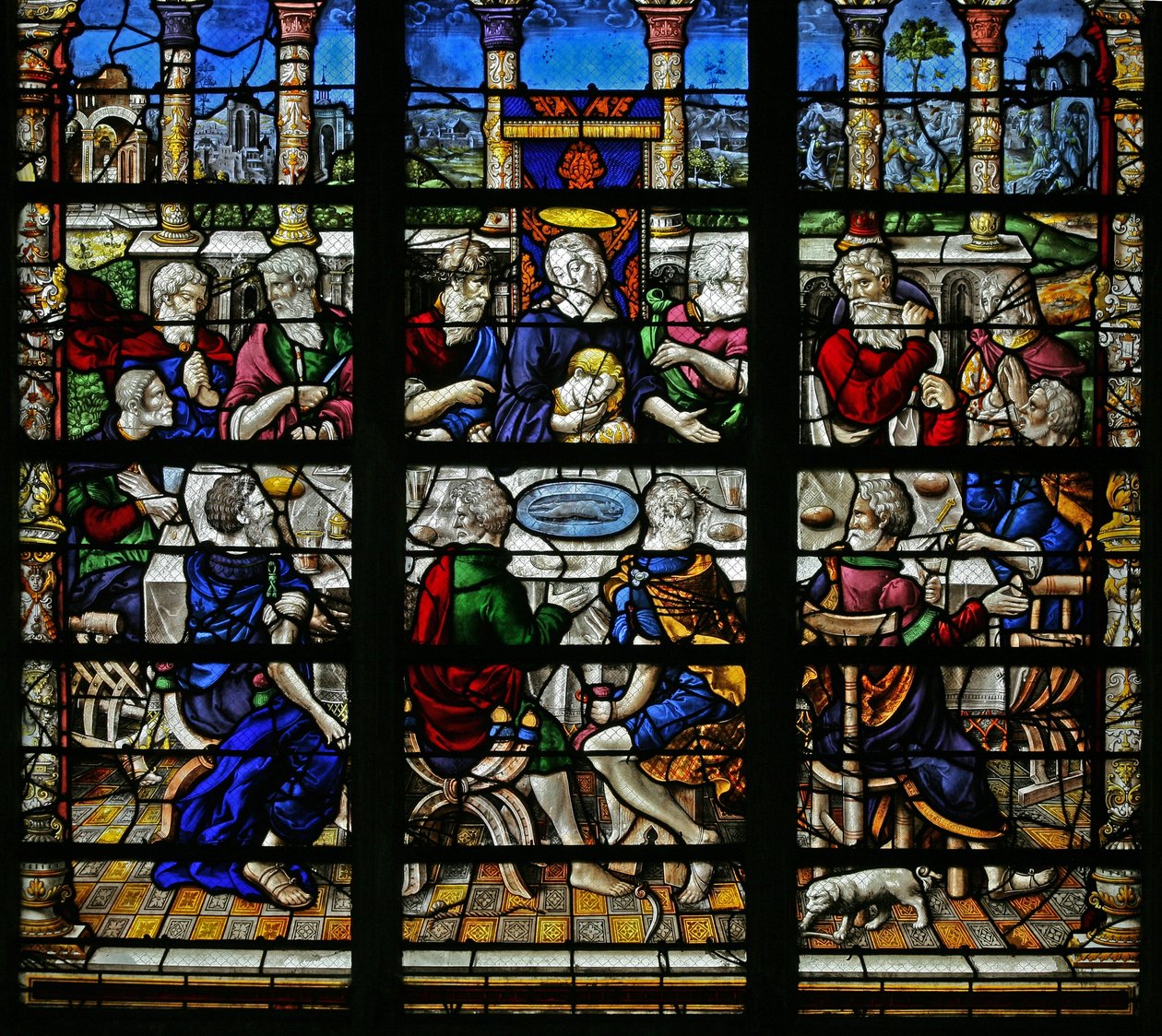 Fenster w22, das letzte Abendmahl darstellend von French School