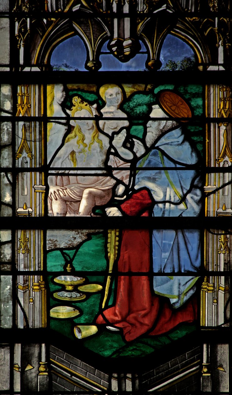 Fenster w23 mit Darstellung des Heiligen Antonius: von drei Frauen versucht von French School
