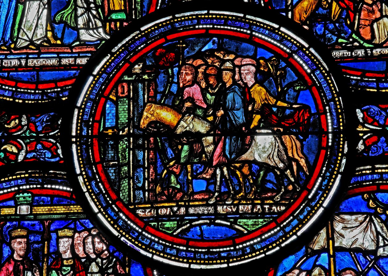 Fenster w23, Darstellung des Heiligen Thomas Becket auf dem Weg nach Canterbury von French School