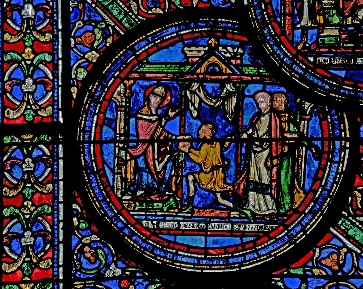 Fenster w23, Darstellung des Heiligen Thomas Becket, der eine Nachricht vom König erhält von French School