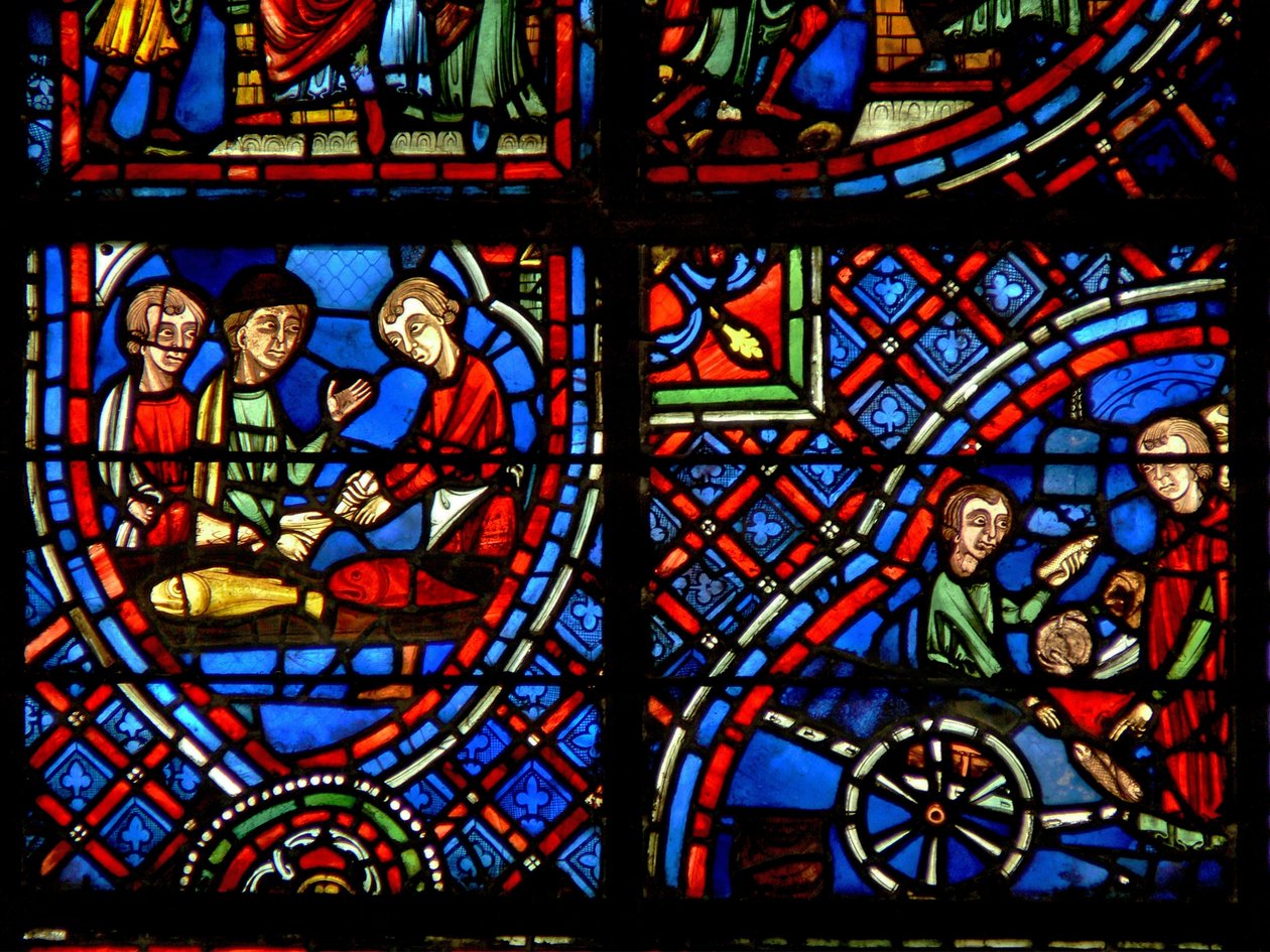 Fenster w23, Darstellung von Stiftern - die Fischhändler von French School